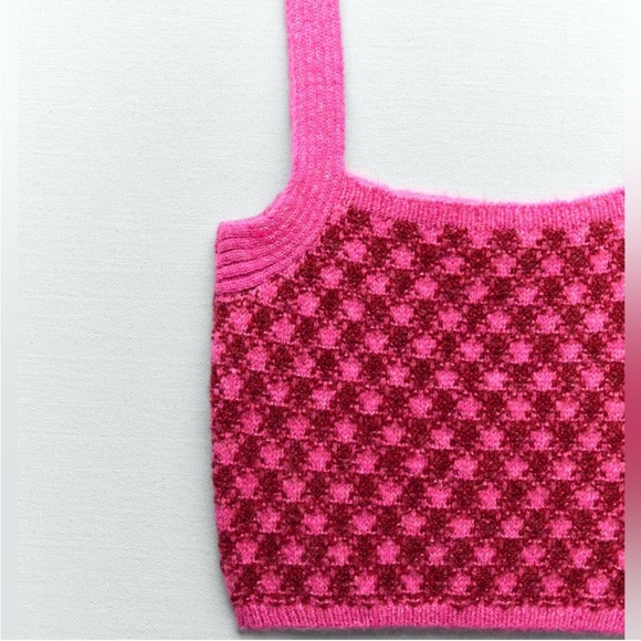 NWT Zara Pink Check Knit Wool Blend Crop Top Size S - Picture 5 of 12